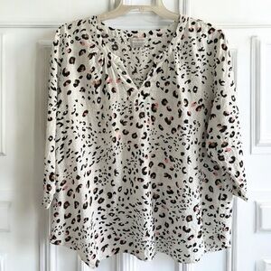 Van Heusen Leopard Print Popover Blouse Women’s XXL 3/4 Sleeves Casual